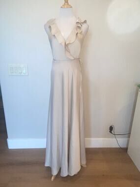Sachin & Babi Tansy Wrap Satin Charmeuse Maxi Gown Dress BHLDN Champagne Size 6